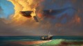 nubes barcos ballenas gaviotas en el cielo